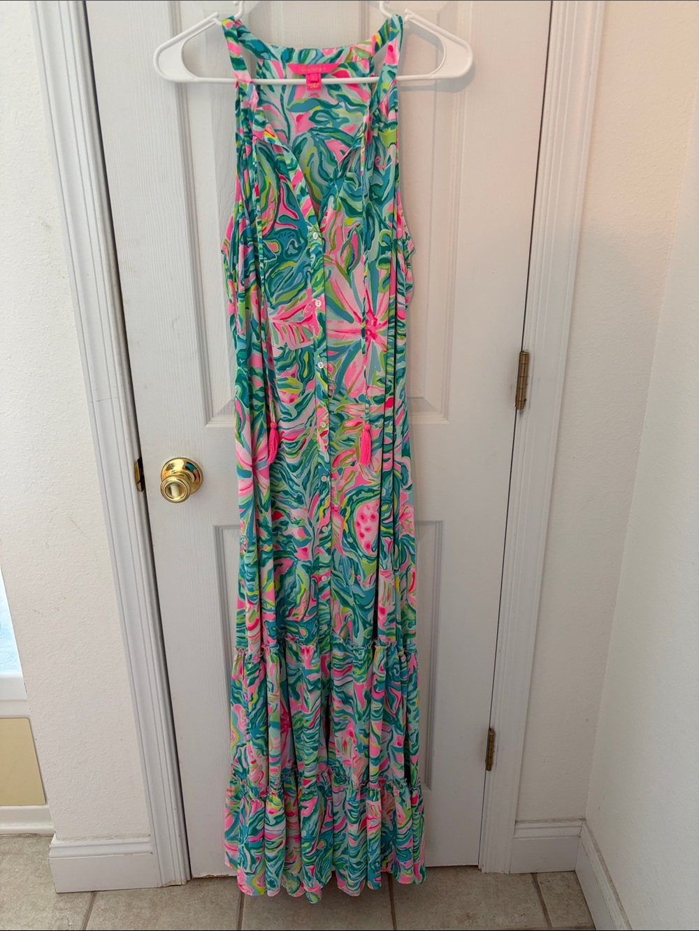 Lilly Pulitzer Green and Pink Maxi Dress